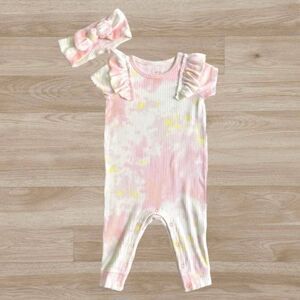 Baby Cat and Jack Girl's Tie Dye Romper with Matching Bow 3-6 months